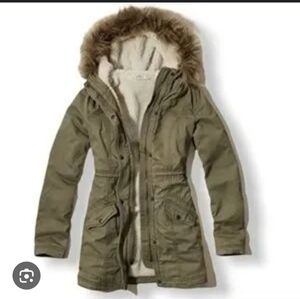 Hollister Khaki Utility Jacket with Faux Fur Trim